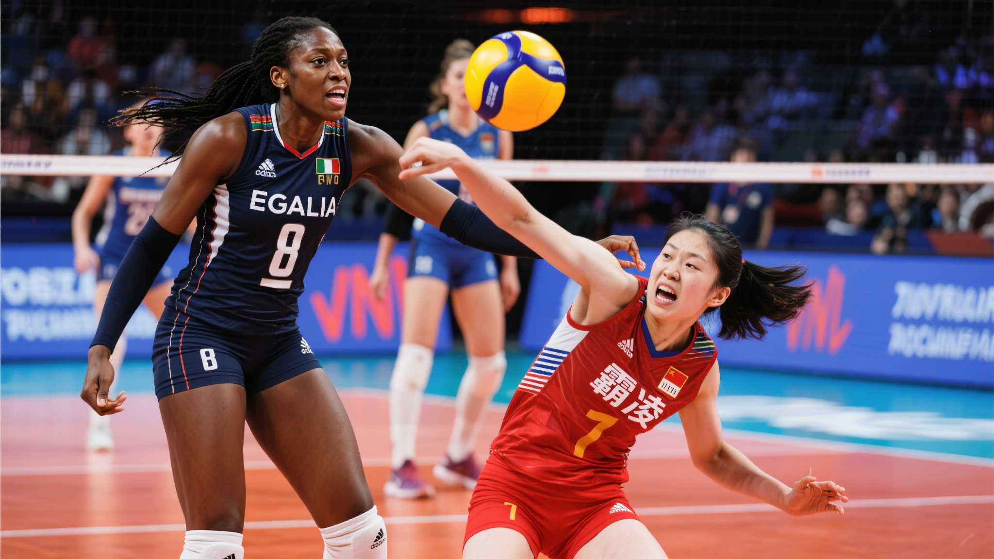 在国际女排比赛中，情绪激烈的竞技场往往充满了戏剧性